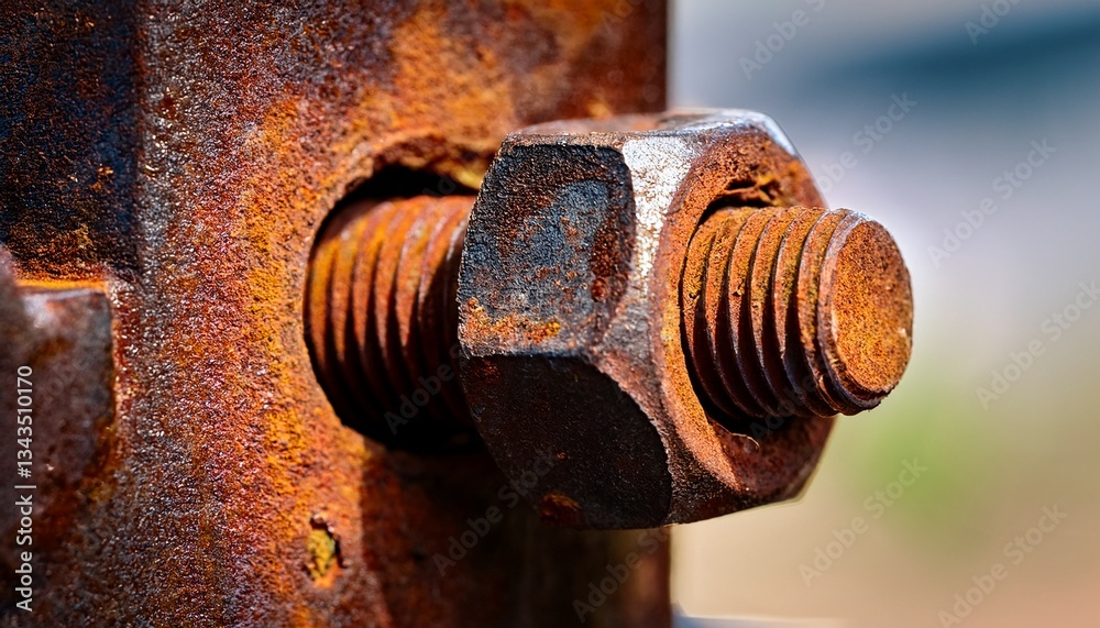 Rusty Bolt and Nut Connection Showcases the Beauty of Weathered Metal on an Outdoor Structure Rusty Bolt and Nut Connection Showcases the Beauty of Weathered Metal on an Outdoor Structure
