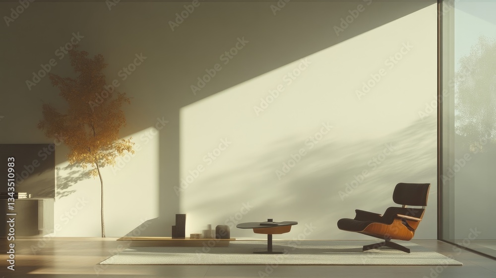 Minimalist modern living room with natural light