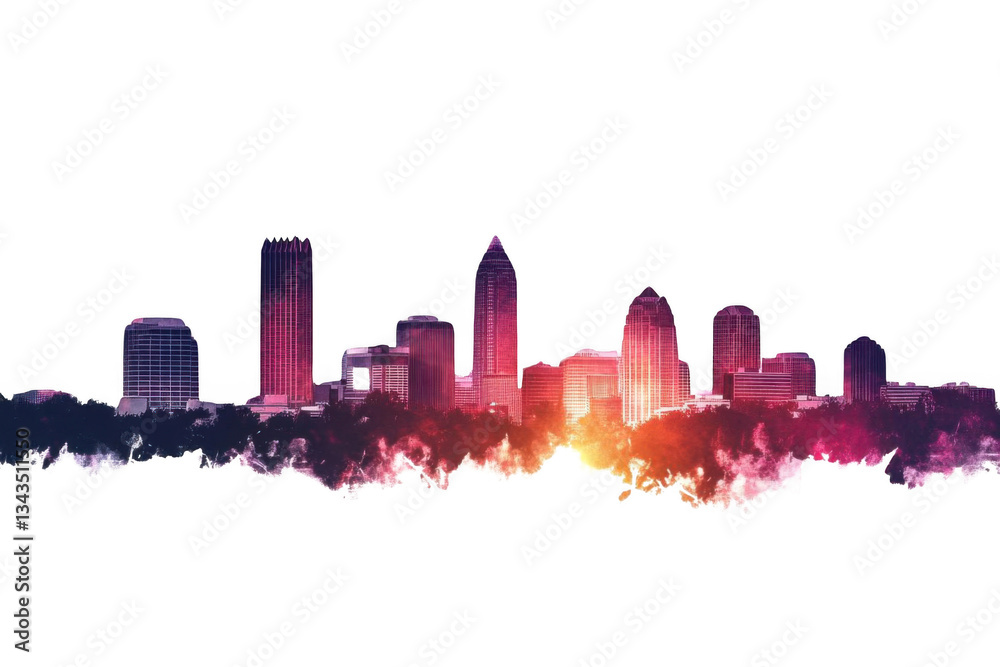 Fototapeta premium City Skyline with Sunset Glow, Urban, Charlotte, and NC.