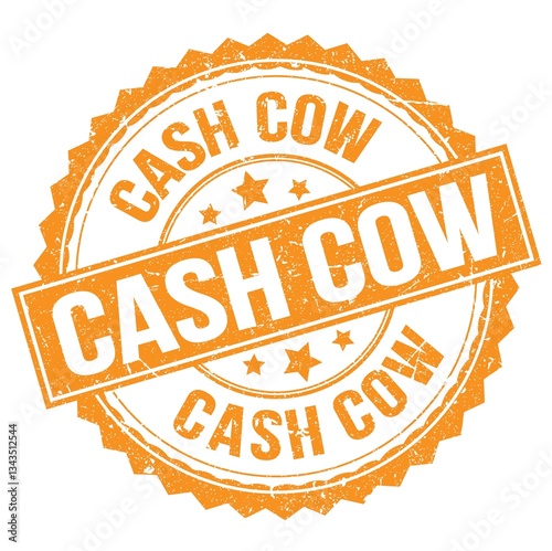 CASH COW text on orange round stamp sign