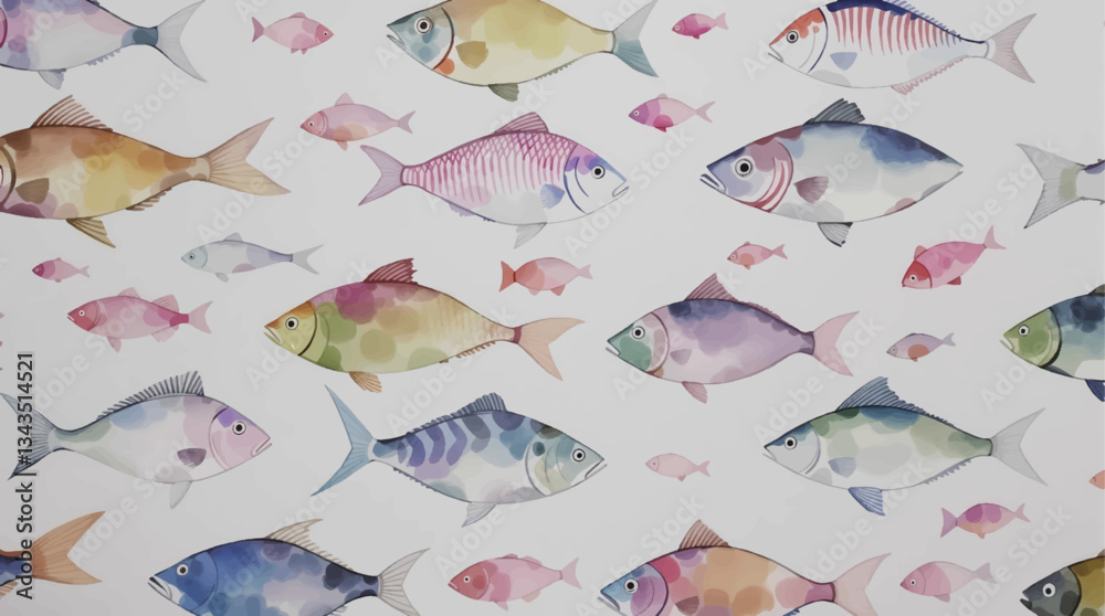 Fototapeta premium seamless pattern with fishes watercolor
