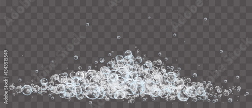 Soap Bubbles,Vector Collection Realistic Clear foam bubbles on transparent background. Vector flying set Air foam bath bubbles
