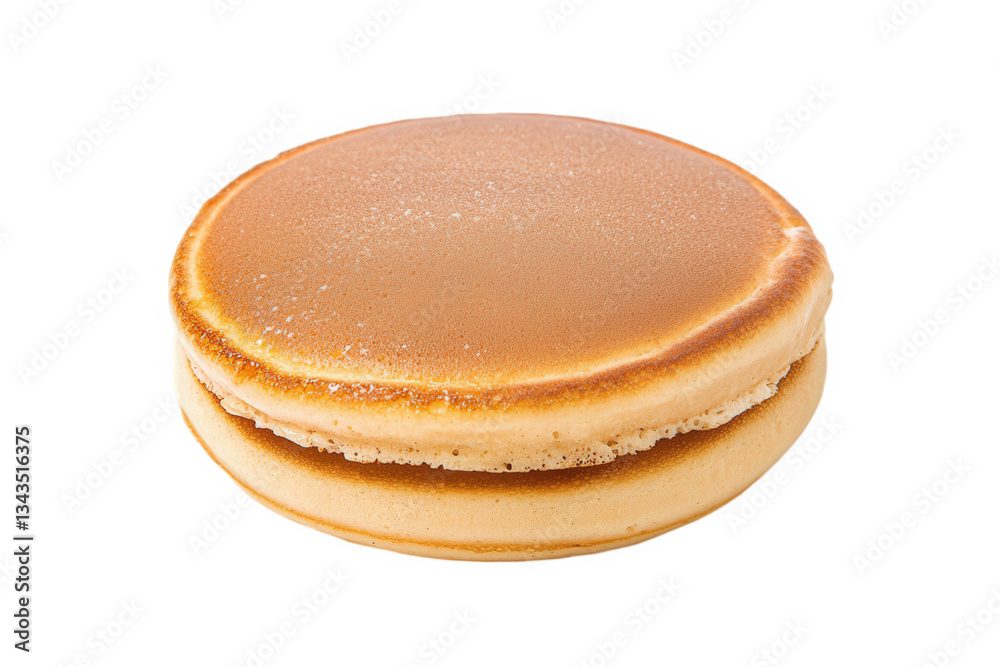 A golden-brown pancake with a smooth surface, emphasizing its fluffy texture and round shape, Transparent background. A golden-brown pancake with a smooth surface, emphasizing its fluffy texture and round shape, Transparent background.