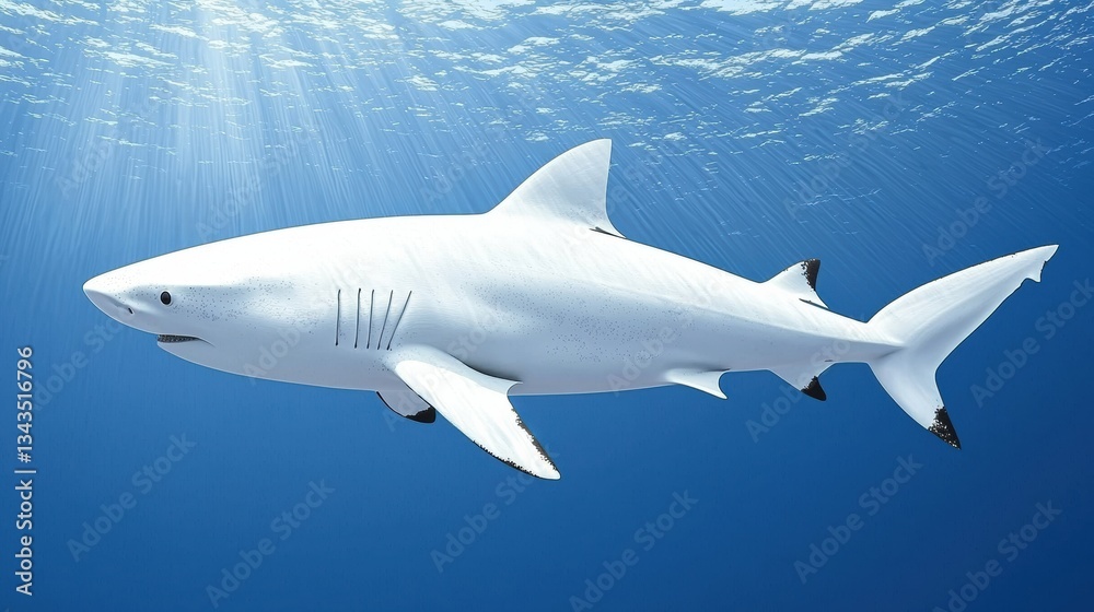 Fototapeta premium Majestic shark swimming in deep blue ocean waters