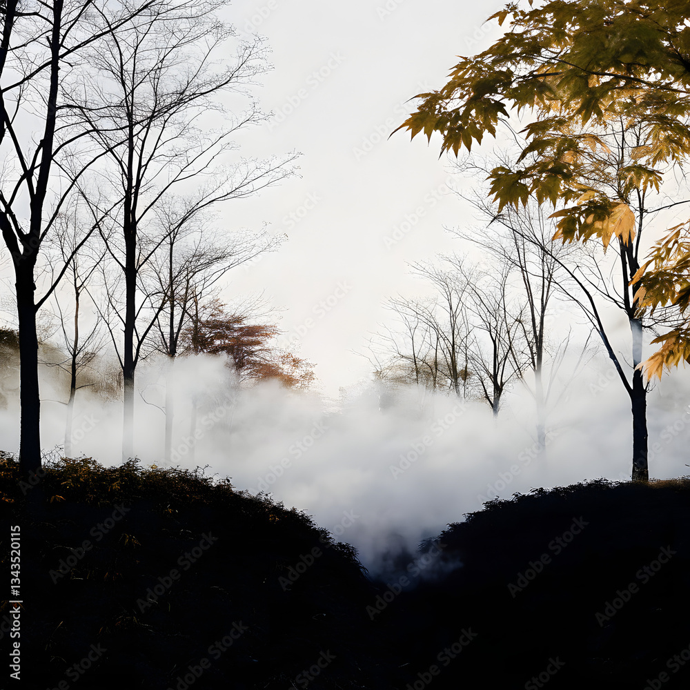 Obraz premium Mesmerizing Autumn Landscape: Fiery Leaves, Golden Sunlight, and Tranquil Natural Beauty Captured in Autumn’s Full Glory