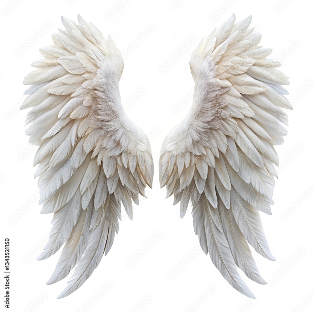 Fototapeta premium White angel wing isolated on white background.