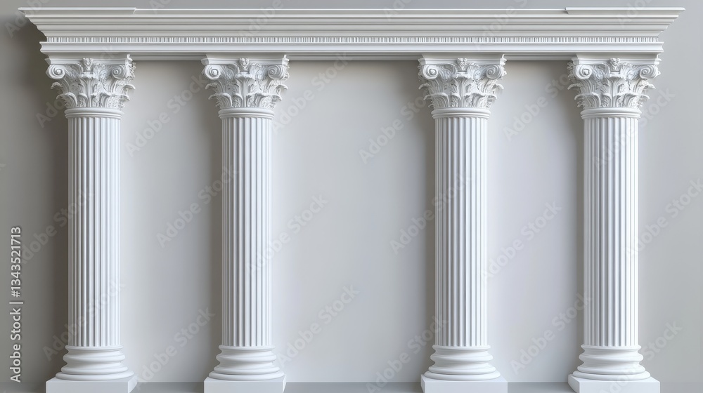 Four Fluted Architectural Columns Stand Against a Neutral Background Four Fluted Architectural Columns Stand Against a Neutral Background