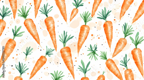 Farm Fresh Carrots Watercolor Pattern on Clean White Background