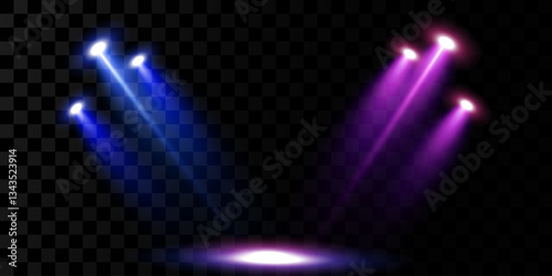 Stage lighting with LED strobes. Laser light show. Empty stage before the performance. Spotlights on a dark background.