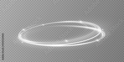 Glowing white spiral. Speed ​​abstract lines effect. Rotating shiny rings. Glowing circular lines. Glowing ring trail. Vector.	