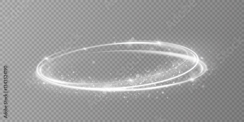 Glowing white spiral. Speed ​​abstract lines effect. Rotating shiny rings. Glowing circular lines. Glowing ring trail. Vector.	