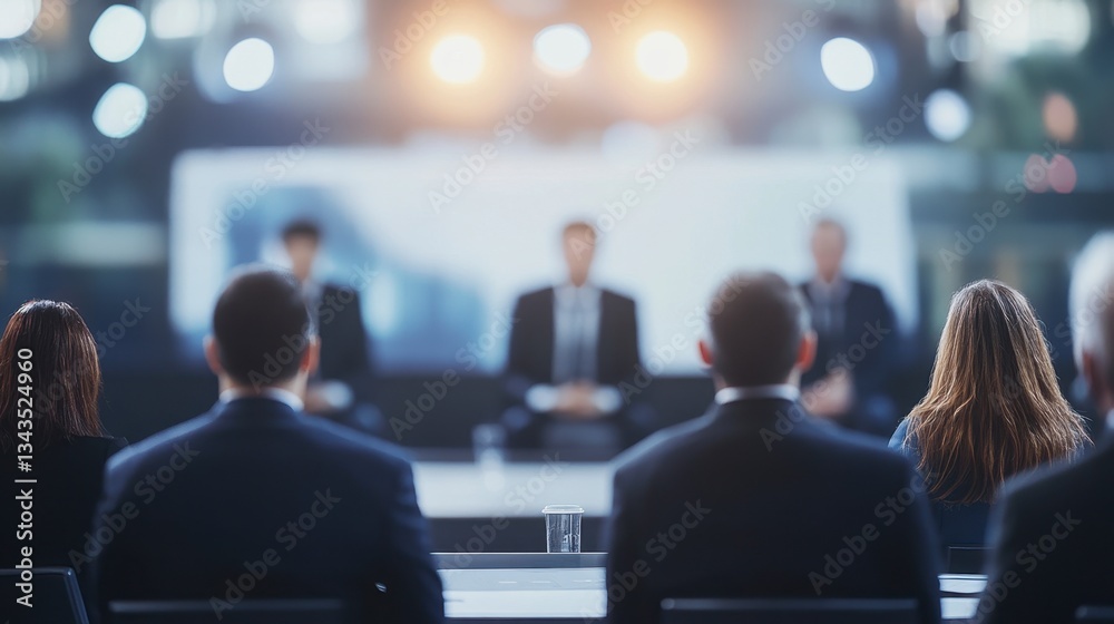 A group of people are sitting in chairs in front of a large screen A group of people are sitting in chairs in front of a large screen