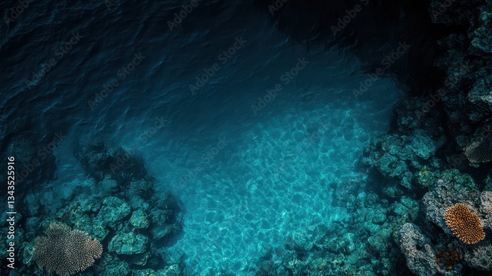 Obraz premium The mesmerizing view of crystal clear waters over a coral reef reveals the vibrant underwater life and serene beauty of marine ecosystems, fostering a sense of peace and wonder.