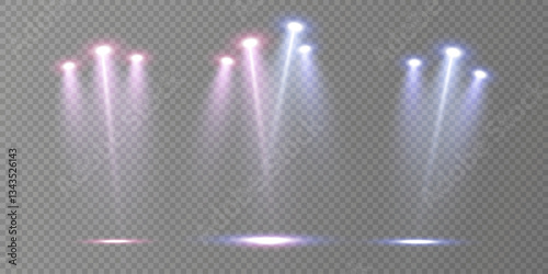 Stage lighting with LED strobes. Laser light show. Empty stage before the performance. Spotlights on a dark background.