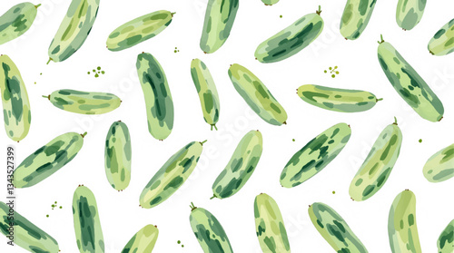 Watercolor pattern cucumbers on white background