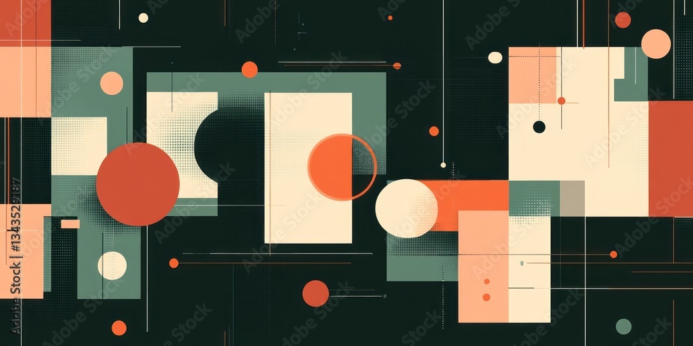 Geometric shapes in an abstract composition define an artistic piece