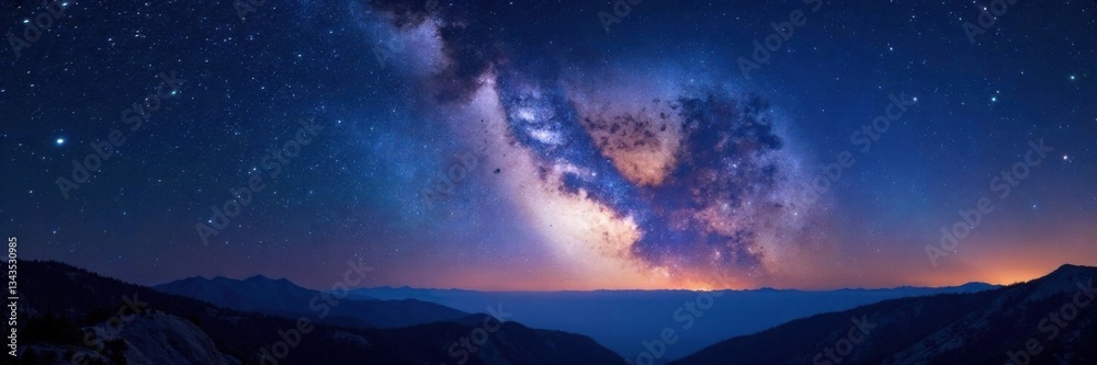 Naklejka premium Vast starry night sky with Milky Way and galaxies , galaxy clusters, darkness
