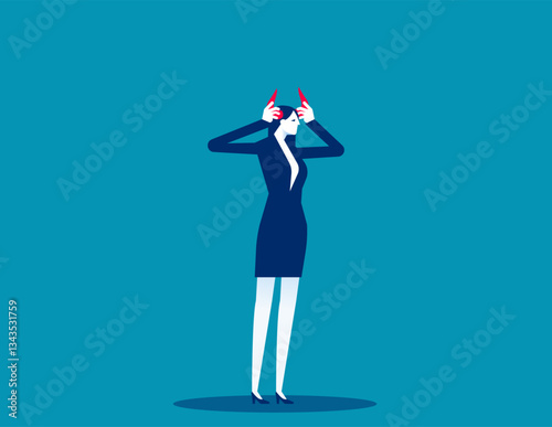 Vector Investor Businesswoman Disguised as a Bull with Horns on his Head