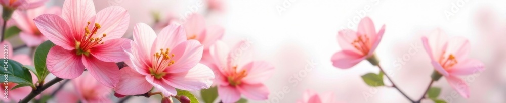 Vibrant spring blooms in soft focus on white background, botanical, floral Vibrant spring blooms in soft focus on white background, botanical, floral