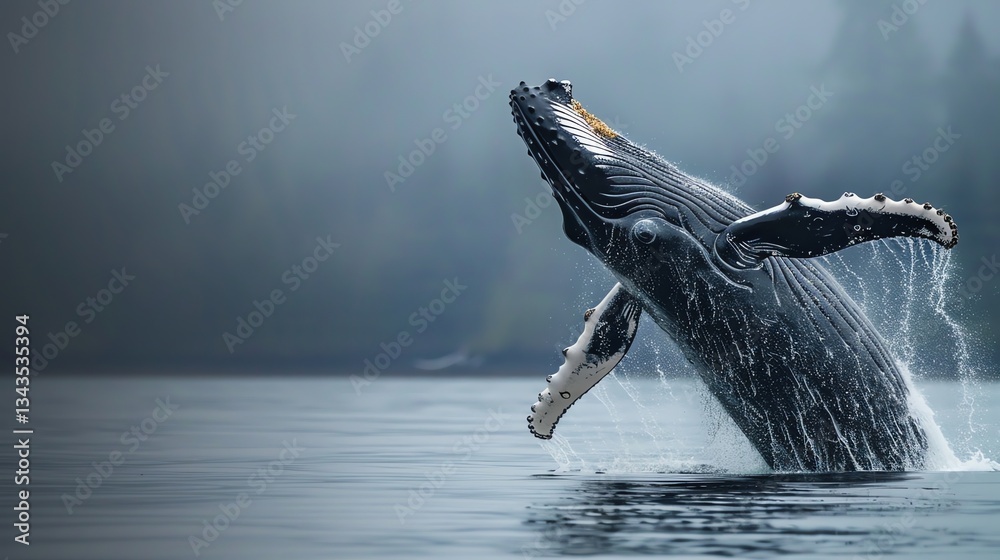 Fototapeta premium A humpback whale breaching in the water.