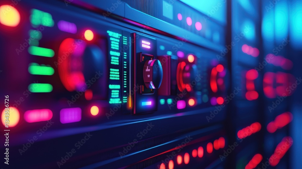 smart grid power optimization concept. Vibrant control panel with colorful lights and knobs. smart grid power optimization concept. Vibrant control panel with colorful lights and knobs.