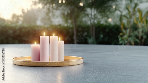 Obraz na płótnie Peaceful outdoor candle display w salonie