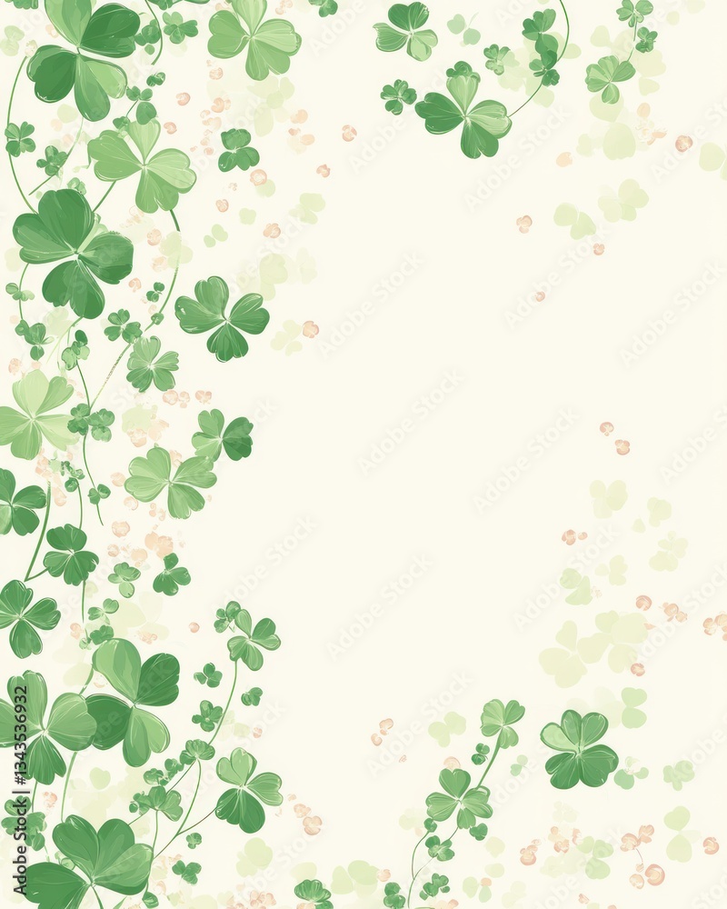 Clover and blossom borders on pastel green and white Clover and blossom borders on pastel green and white