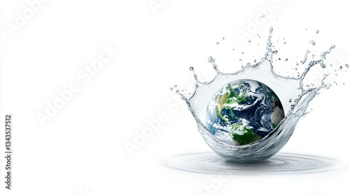 Earth Encircled by Splashing Water Droplets Symbolizing Preservation and Global Hydration Concept