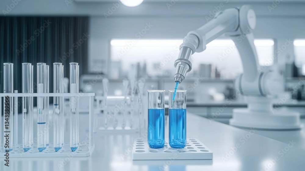 Advanced Robotics in a High-Tech Pharmaceutical Lab for Precise Liquid Handling Advanced Robotics in a High-Tech Pharmaceutical Lab for Precise Liquid Handling
