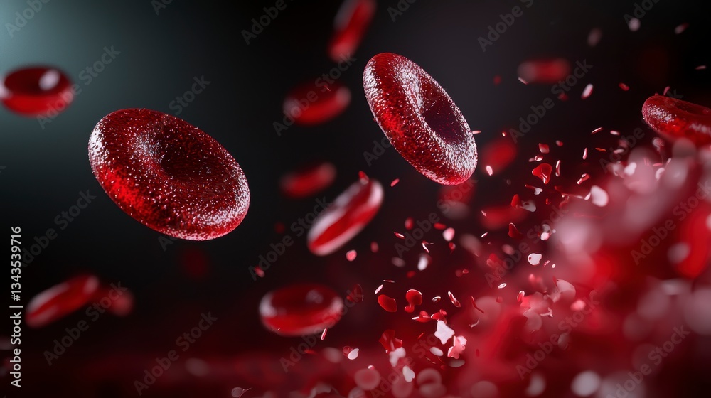 Fototapeta premium Red Blood Cells Stream Floating Inside Human Body Vascular Circulatory System Scientific Visualization