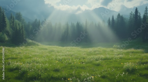 Obraz na płótnie Mountain meadow bathed in sunlight w salonie
