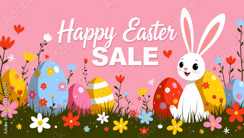 easter greeting card with eggs and bunny