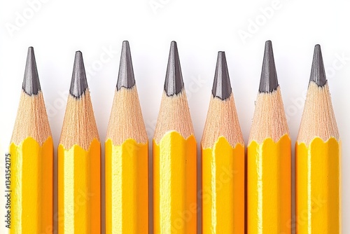 Wallpaper Mural Set of yellow pencils arranged in a straight line on a white background showing sharp tips Torontodigital.ca