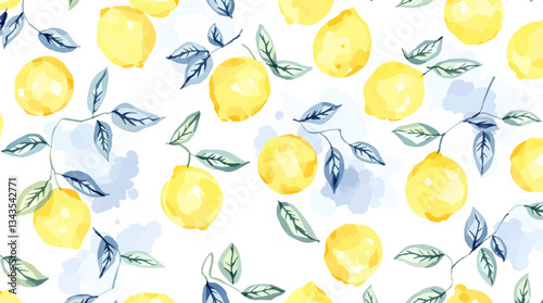 Watercolor pattern lemon on white background	
