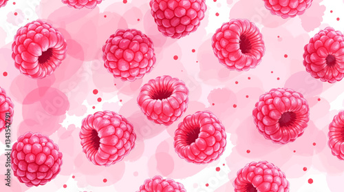 Watercolor pattern featuring raspberries white background	
