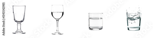 Diverse selection of classic elegant glassware including wine glasses tumblers and cups for serving various drinks and beverages