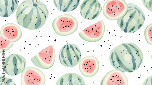 Hand-Painted Watercolor Watermelon Slice Seamless Design
