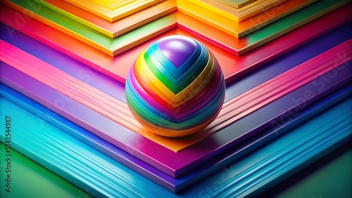 Abstract 3D Sphere with Colorful V Layers - Modern Geometric Gradient Design