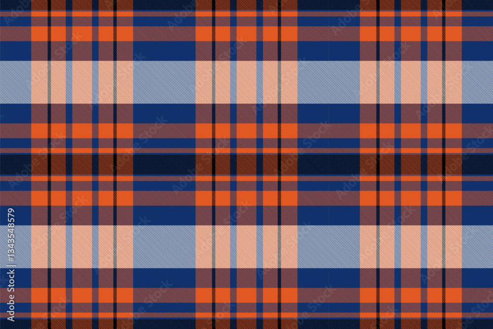 Vibrant plaid pattern in orange, blue, and peach. Ideal for textile design, web backgrounds, or fashion projects. Vibrant plaid pattern in orange, blue, and peach. Ideal for textile design, web backgrounds, or fashion projects.