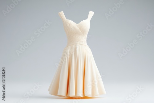 Obraz na płótnie Elegant, light beige, mid-length, dress with draped bodice and full skirt w salonie