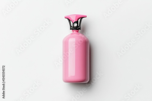 Pink gas cylinder with black nozzle.  A  pink, cylindrical gas container with a black nozzle sits on a white background.  The cylinder is smooth and glossy, showcasing a vibrant pink hue