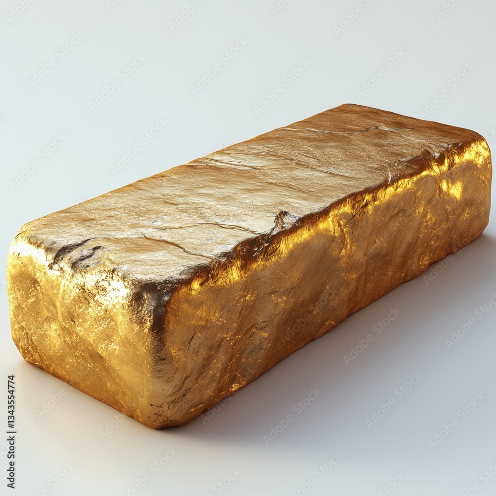 Fototapeta premium Photorealistic product shot of a single golden brick isolated on a pure white background