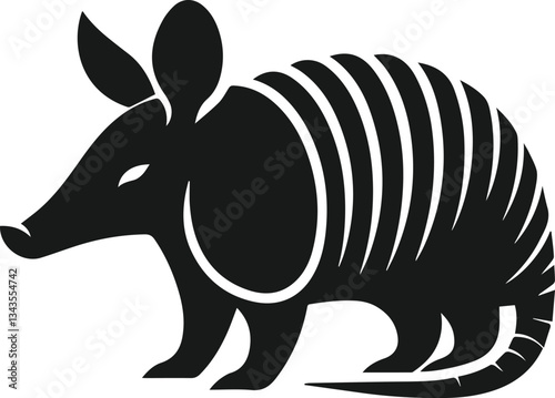 Armadillo standing still with ears perked up silhouette