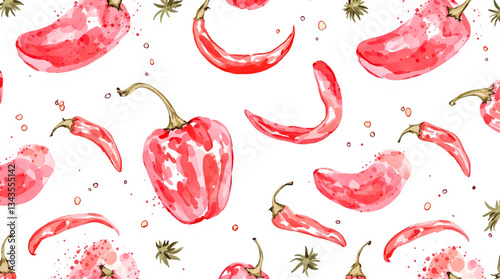 Watercolor pattern red pepper on white background vector