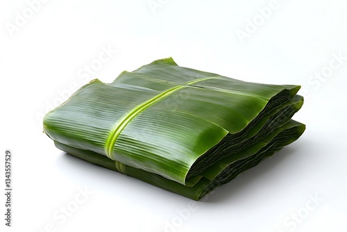 A neat stack of vibrant green leaves, meticulously folded and layered, showcasing nature's elegant simplicity against a stark white background.
