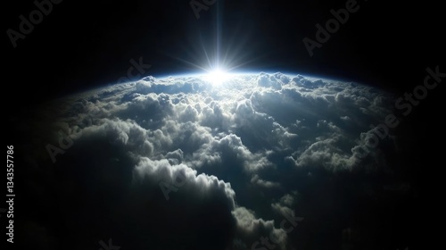 Obraz na płótnie Earth rising, a view of clouds from space, a sunrise breaks through w salonie