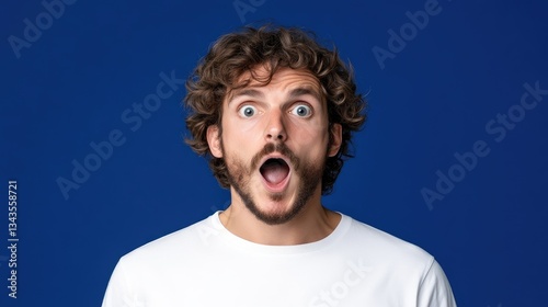 Man with wide-eyed surprise