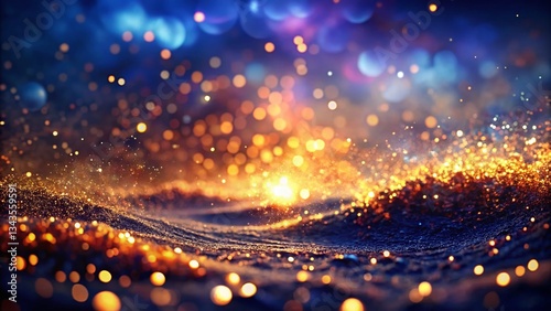 Abstract Gold Sparkle Silhouette, Dark Blue Purple Orange Background