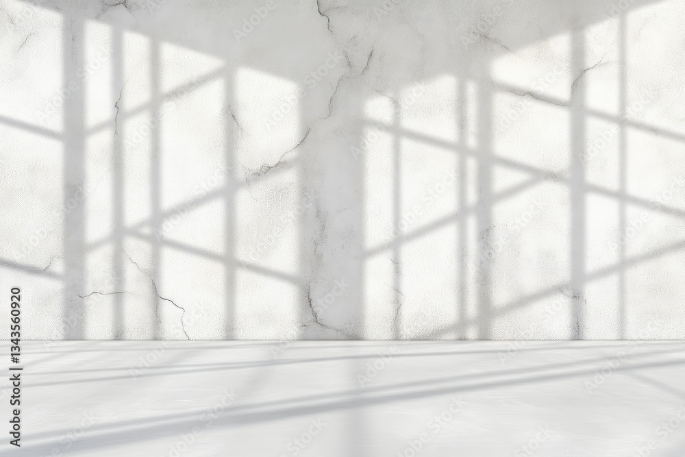 Empty room with marble wall and window shadows