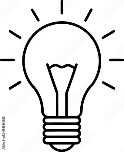 Black Line Art of a Light Bulb with Radiating Lines Symbolizing Idea Generation and Innovation